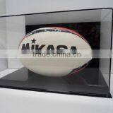 Customized Rugby Ball Display Case Full Size Acrylic With Black Acrylic Base thumbnail-2