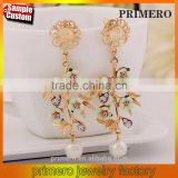 Cheap Flower Branch Rhinestone Pearl Drop Dangle Earrings Chinese Jewelry