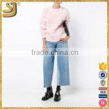 Pink Blended Thick Knitting Round Collar Buckles With Ultra Long Sleeves thumbnail-2