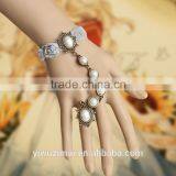 Pearl Grey Rose Flower Bud Silk Bracelet With Ring Pearl Ornaments thumbnail-1