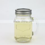 16oz Embossed Glass Beverage jar with Handle