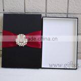 Black Color Silk Wedding Invitation Box With Crown Brooch Embellishment thumbnail-4