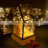 Decorative Glass House Design Night Light, Wooden DIY Fireworks Silver Flower Beautiful Bedding Room Warm Light thumbnail-3