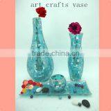 Hotel Decoration Blue Shimmering Mirrored Mosaic Fresh Art Deco Vase thumbnail-1