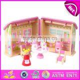 2017 New Products Customized Pink Wooden Girls Dolls House W06A171 thumbnail-4