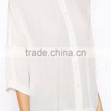 2015 New Fashionable Factory Point Collar Crinkle Oversize Blouse With Semi-sheer Woven Fabric thumbnail-3