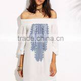 off Shoulder Smocking Mini Dress Digital Printing New Design Latest Western Dress Patterns for Girls thumbnail-1