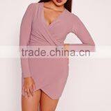 Plus Size Silky Wrap Midi Dress Purple Lust Worthy Slim V-neck Women Dress thumbnail-2