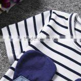 Summer Little Girl Dress Striped Demin Stitching Dress Short Sleeve Cartoon Dress Baby Colthes#A00296 thumbnail-5