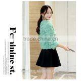 2016 New Women's Fashion Imitation Real Rabbit Fur Nine Quarter Sleeve O-neck Wide Strips Short Jacket Coat thumbnail-6