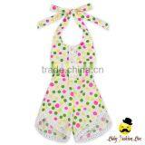 New Model Design Polka Dots Printed Halter Sleeveless Lace Trim Baby Girl One Piece Climbing Romper Harem Jumpsuit thumbnail-3