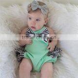 S33498W Kids Baby Girls Sleeveless Striped Bow Romper Offer-shoulder Straps Jumpsuit thumbnail-2