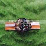 2016 Wholesale Craft Kids Girl Lace Flower Headband Baby Girl Top Knot Turban Hedband Children Pink Stripe Hairband thumbnail-3