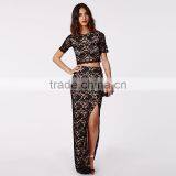 Women's Summer Rose Pattern Crop Top Shirt With Slit Long Skirt Suits thumbnail-2