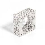 Hot Sale Silver Tone Hollow Square Rose Flower Copper Unadjustable Rings thumbnail-1