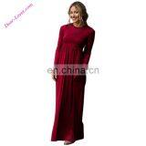 Burgundy Long Sleeve High Waist Maxi Jersey Dress thumbnail-1