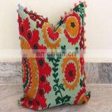 Pom Pom Vintage Suzani Cushion Cover Embroidered 16x16'' Indian Pillow Case thumbnail-6