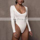 INS Hot Selling Ribbed Long Sleeve Deep Round Neck Bodysuits for Women thumbnail-4