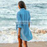 2019 Blue Casual Roll Up Sleeve Womens Tops and Blouses Plus Size Beachwear Women Shirts Blusas Mujer de Moda Blusas thumbnail-4