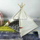 Pet Teepee Tent for Dogs Cats Portable Foldable Cotton Canvas Pets House Bed for Rabbit Puppy 4 Poles Pine Wooden With Floor Whi thumbnail-1