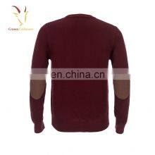 Mens 100% Cashmere Crew Neck Pullover Sweater With Elbow Patches thumbnail-2