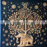 Turquoise Elephant And Big Tree Printed Tapestry Hippie Wall Hanging Mandala Tapestry Indian Cotton Bed Sheets thumbnail-3