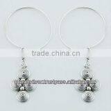 Handcrafted Bali Sterling Silver Earrings Spiral Flower On Hoop thumbnail-1
