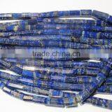 21 Inch Long Strand Natural AAA Grade Pyrite Infused Lapis Lazuli Faceted Large Tube Stone Beads thumbnail-2