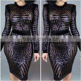Womens Sexy Gold Sequin Bodycon Dress Long Sleeve Club Dress thumbnail-4