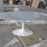 Modern Fiberglass Base and White Marble Top Oval Tulip Table thumbnail-1