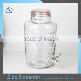 Eco-friendly Cock Embossed Glass Juice Beverage Dispenser Clear Glass Demijohn With Tap thumbnail-1