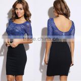 New Arrival Sexy Half Sleeve Blue Sheer Sparkle Lace Crop Top for Ladies