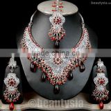 Manmade Jewels Crystals Silver Tone F94 Maroon Deepika Necklace Set