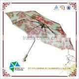 Pretty Floral Nylon 3 Fold Automatic Skull Handle Umbrella thumbnail-1