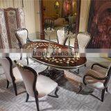Elegant and Noble Butterfly Inlaid Oval Dining Table Set, Individual Design Antique Classic Six Seats Dining Table Set thumbnail-1