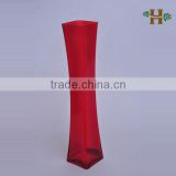 Spray red thin waist tall cylinder glass vase for wedding use