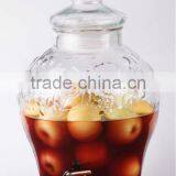 fruit carved glass beverage dispenser with brass tap