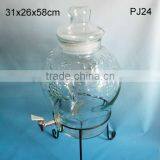 Large Dispenser Embossed Glass Jar With Metal Stand thumbnail-2