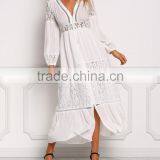 Off White Lace Trim Button Down Maxi Dress Long Frock Design HSd5221 thumbnail-2