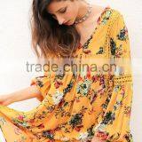 2017 Hot Sell Vintage Flower Print Lace Summer Boho Dress Women Long Lantern Sleeve Loose Short Dress Women thumbnail-5