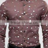 Long Sleeve Spread Collar Mens Pre-Shrunk 97% Cotton 3% Elastane Breathable Slim Fit Casual Brown Printing Shirts thumbnail-3