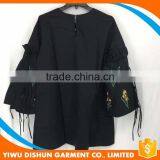 Lady Latest Design Black Embroidered Wide Long Sleeve Dress thumbnail-5