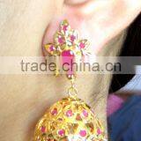 JADAU GOLD PLATED Dangler RUBY JHUMKA TEMPLE EARRINGS thumbnail-1