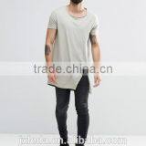 China Suppliers Custom Men Summer Fashion 100% Cotton Raw Scoop Neck Split Hem Long Line T-shirt thumbnail-1