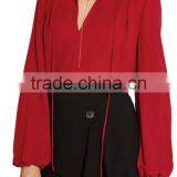 Runwaylover EY2343B Deep V-Neck Ladies Fashion Pure Color Chiffon Blouse thumbnail-2