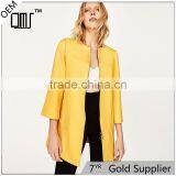 2017 OEM New Style Elegant Thin Pure Color Yellow Spring Autumn Long Coat thumbnail-1