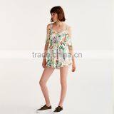 2017 Sexy V-neck and Bare Shoulder Ladies Short Floral Printed Jumpsuit thumbnail-2