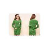 Green Crew Neck Womens Cable Knit Sweaters Long Pullover Dress With Pockets thumbnail-1