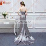 Silver Gray Bridesmaid Dresses Long Silk Satin Mermaid Shining Crystals Beaded Cheap Brides Maid Of Honor Real Photos Free Ship thumbnail-2