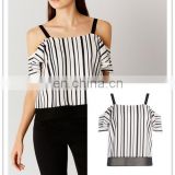 MIKA72007 Casual Wear Lady Top Jerry Stripe Cold Shoulder Blouses tops